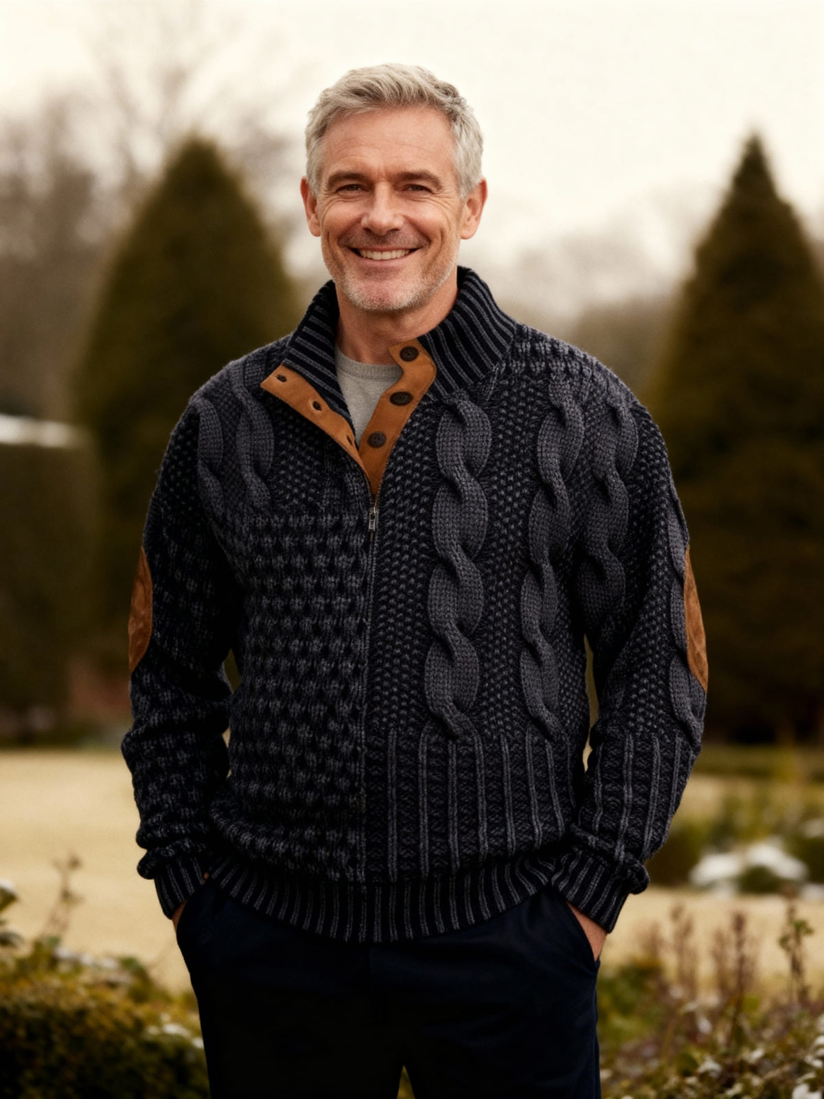 Men's Patchwork Knit Jumper Crew Neck Long Sleeve Casual Everyday Wear