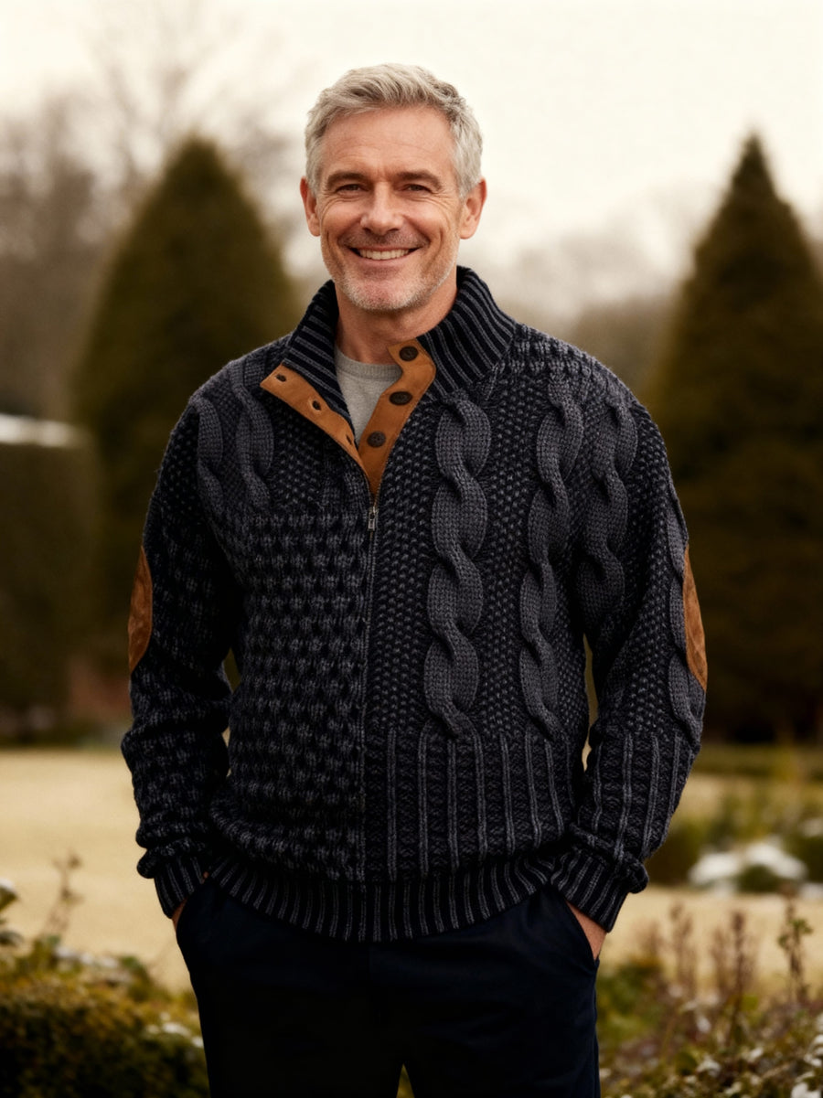 Men's Patchwork Knit Jumper Crew Neck Long Sleeve Casual Everyday Wear