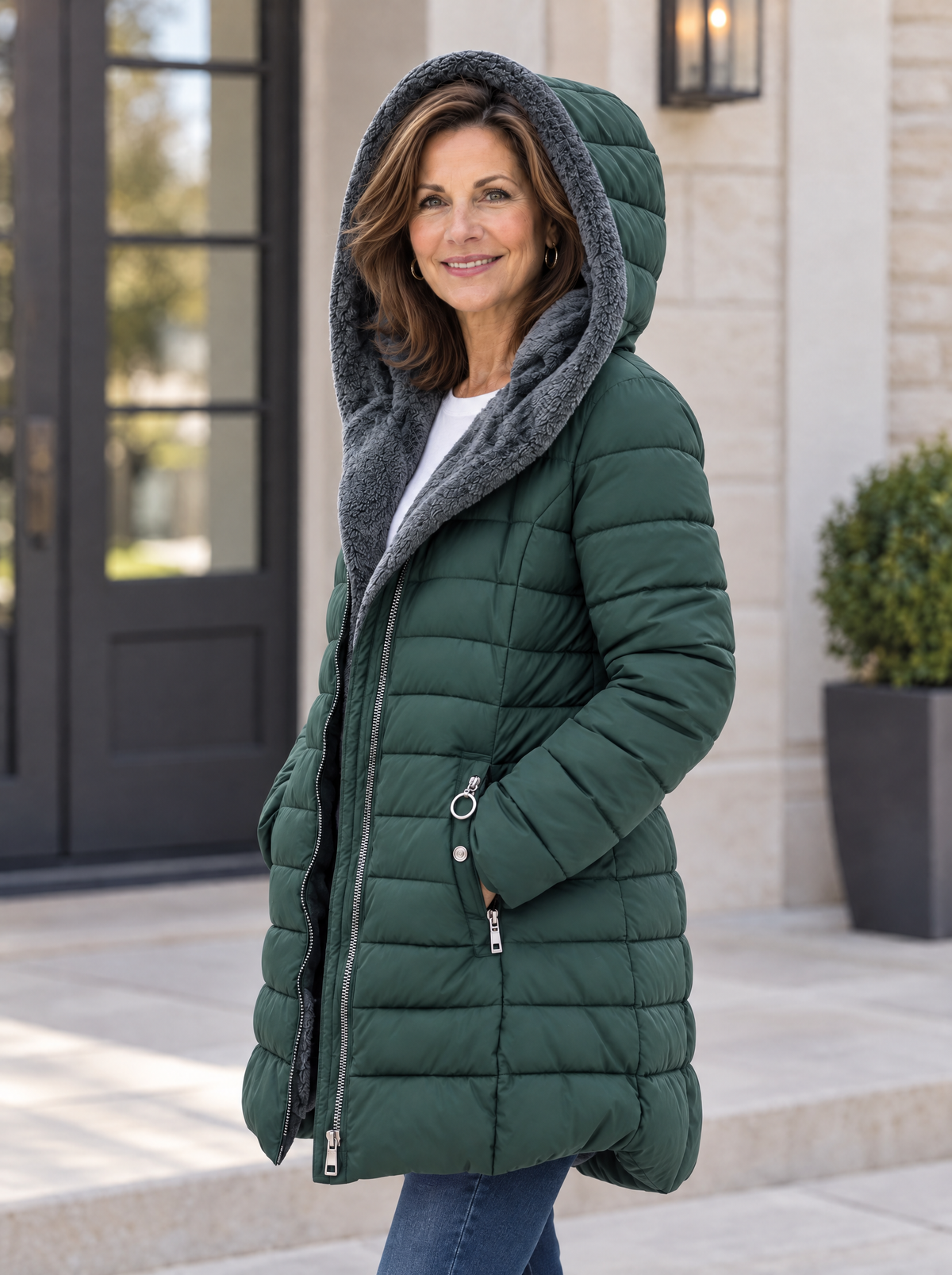 Fleece-Lined Puffer Coat — Warm Padded Winter Jacket with Storm Flap & Zip Front