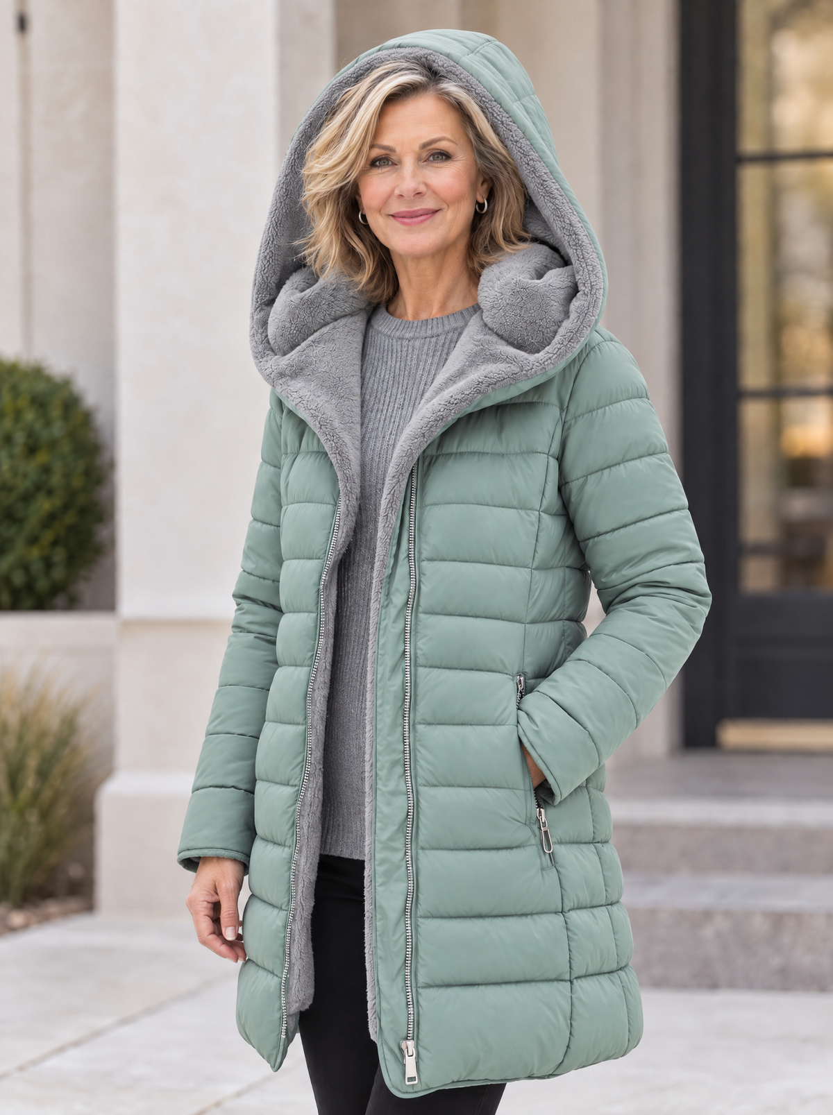 Fleece-Lined Puffer Coat — Warm Padded Winter Jacket with Storm Flap & Zip Front