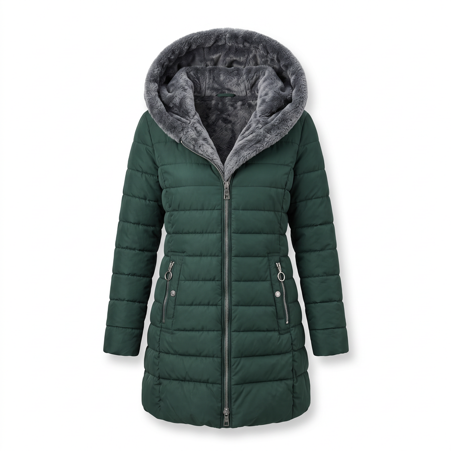 Fleece-Lined Puffer Coat — Warm Padded Winter Jacket with Storm Flap & Zip Front