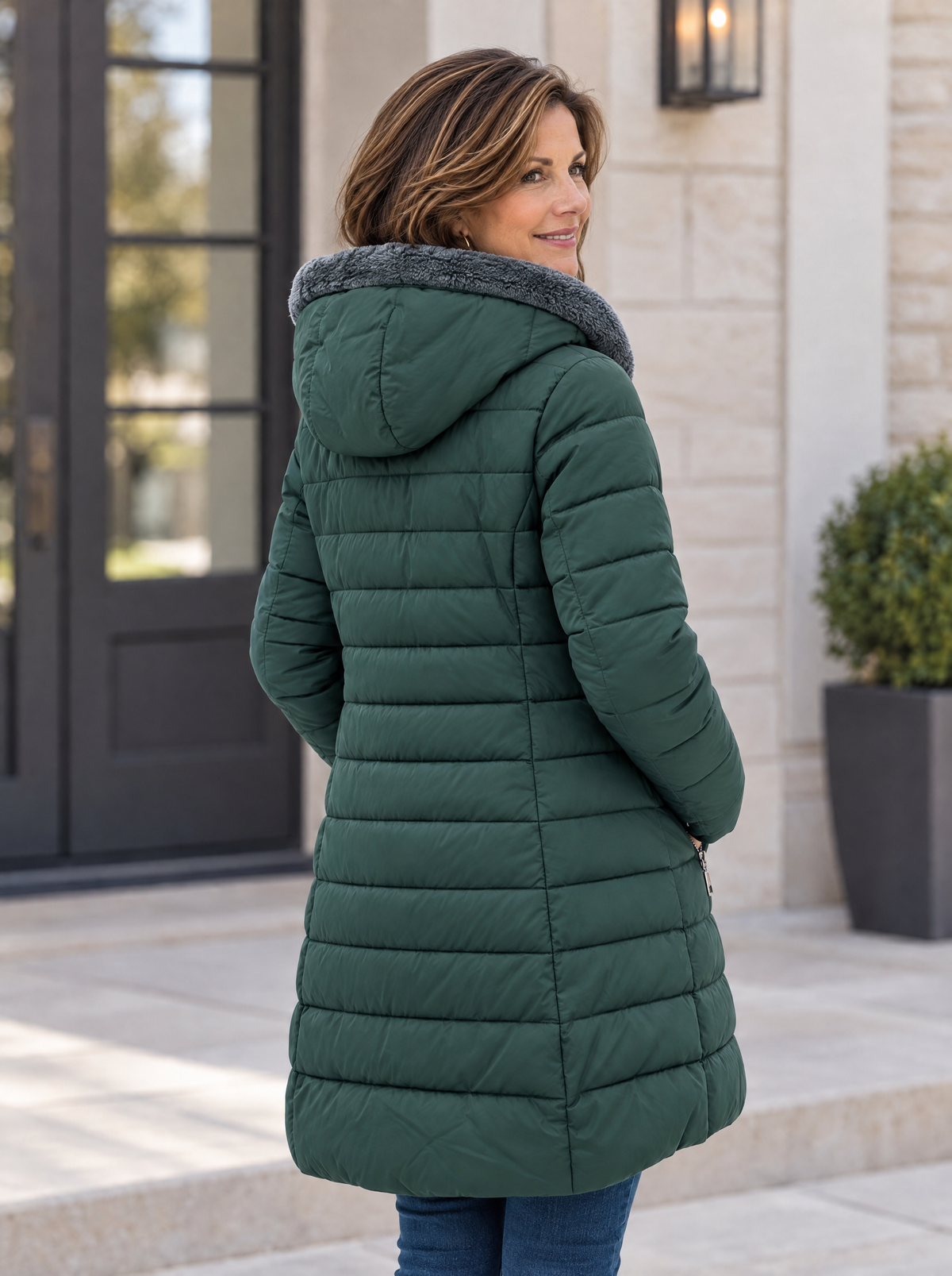 Fleece-Lined Puffer Coat — Warm Padded Winter Jacket with Storm Flap & Zip Front