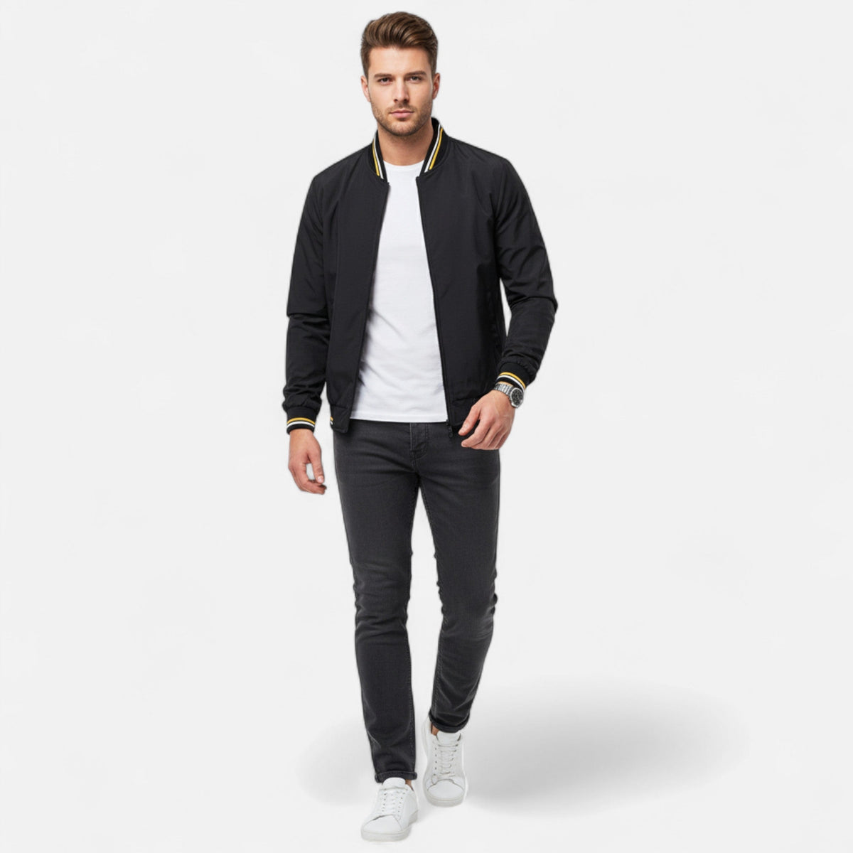 Men's Slim Fit Bomber Jacket Lightweight Zip Closure Casual Everyday Wear