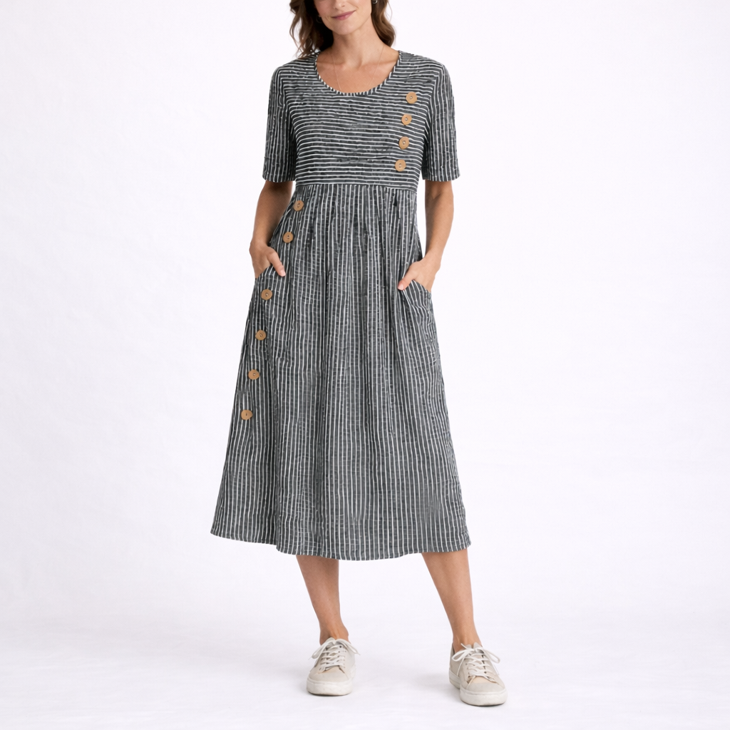 Women's Midi Dress Striped Pattern Short Sleeve Casual Everyday Styling