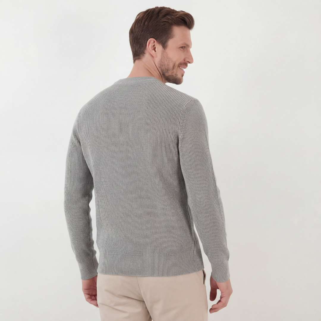 Men's Ribbed Sweater Long-Sleeve Crew Neck Fitted Casual Everyday