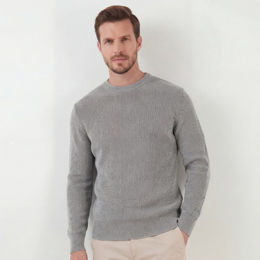 Men's Ribbed Sweater Long-Sleeve Crew Neck Fitted Casual Everyday