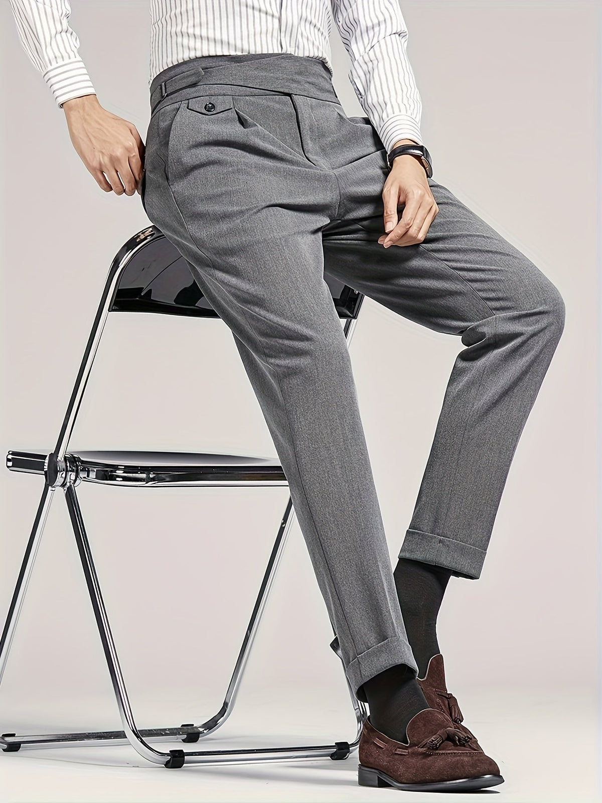 Men's High Waist Trousers Tailored Fit Casual Everyday Stylish