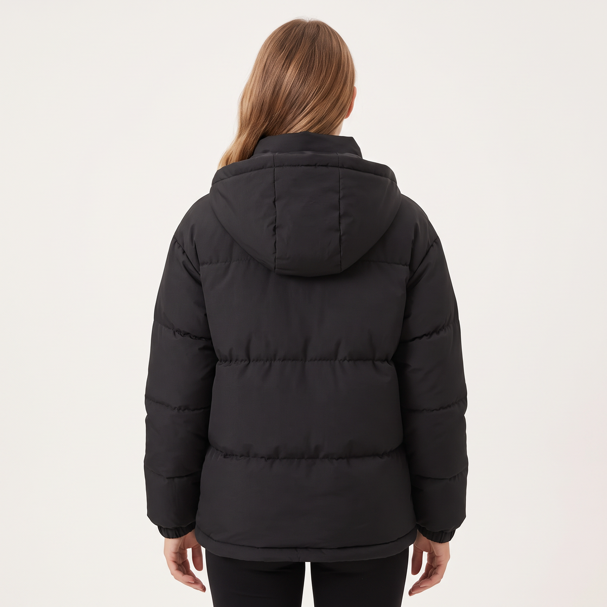 Women's Hooded Puffer Jacket — Long Sleeve, Quilted, Drawcord Hood