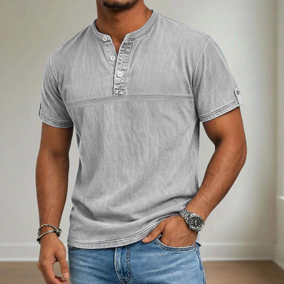 Men's Short Sleeve Stand Collar Shirt Casual Relaxed Fit Everyday Wear