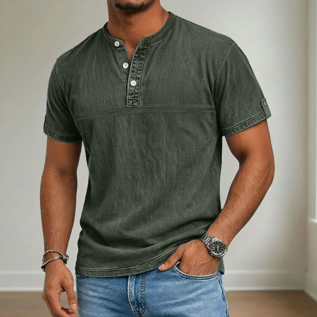 Men's Short Sleeve Stand Collar Shirt Casual Relaxed Fit Everyday Wear