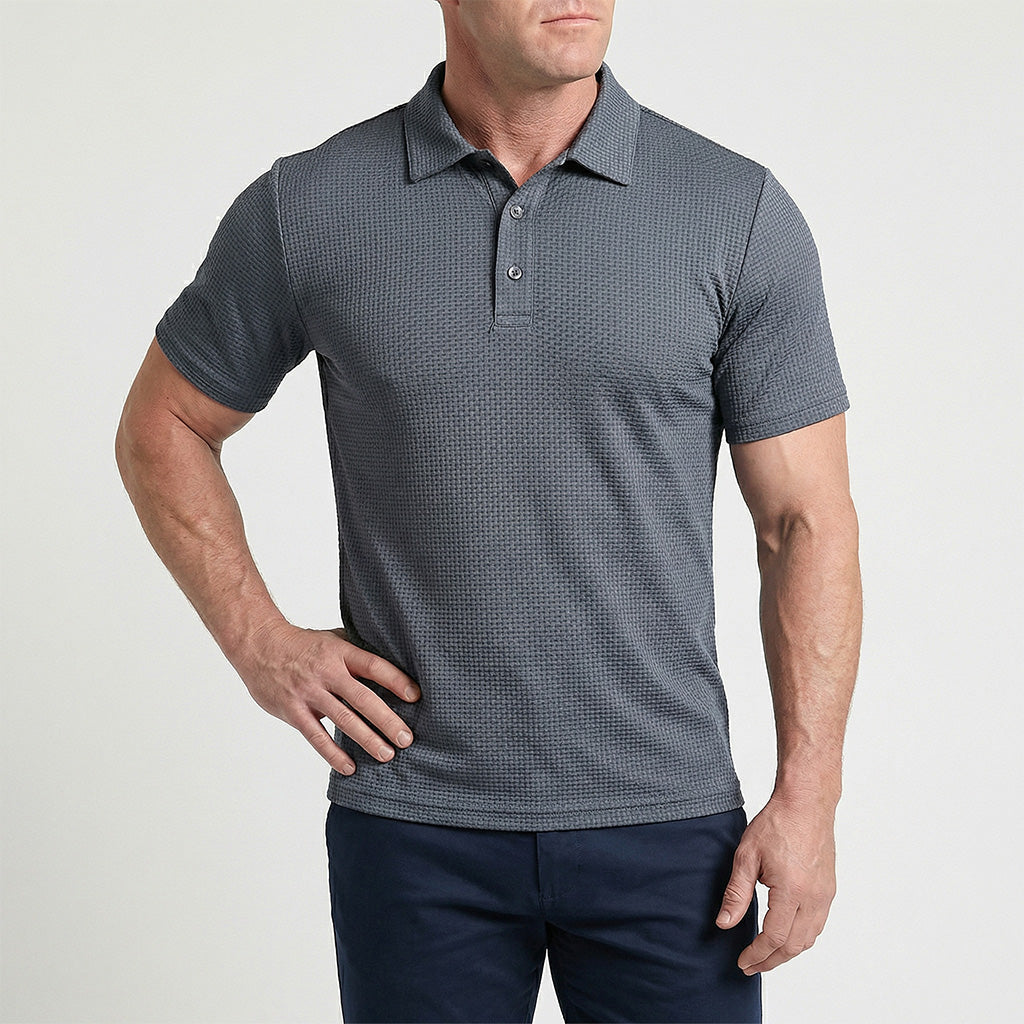 Men's Waffle Knit Polo Shirt — Textured Stretch, Athletic Fit, Short Sleeve