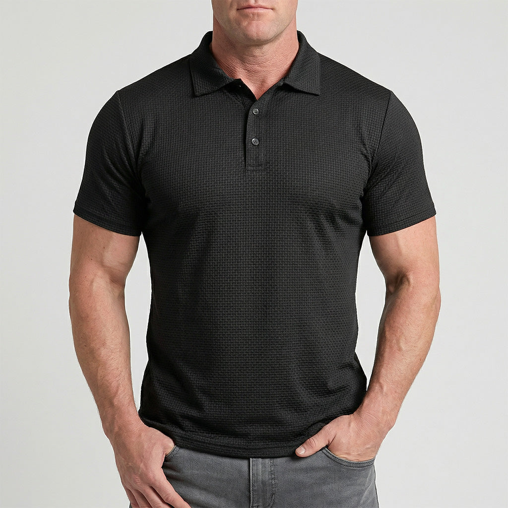Men's Waffle Knit Polo Shirt — Textured Stretch, Athletic Fit, Short Sleeve