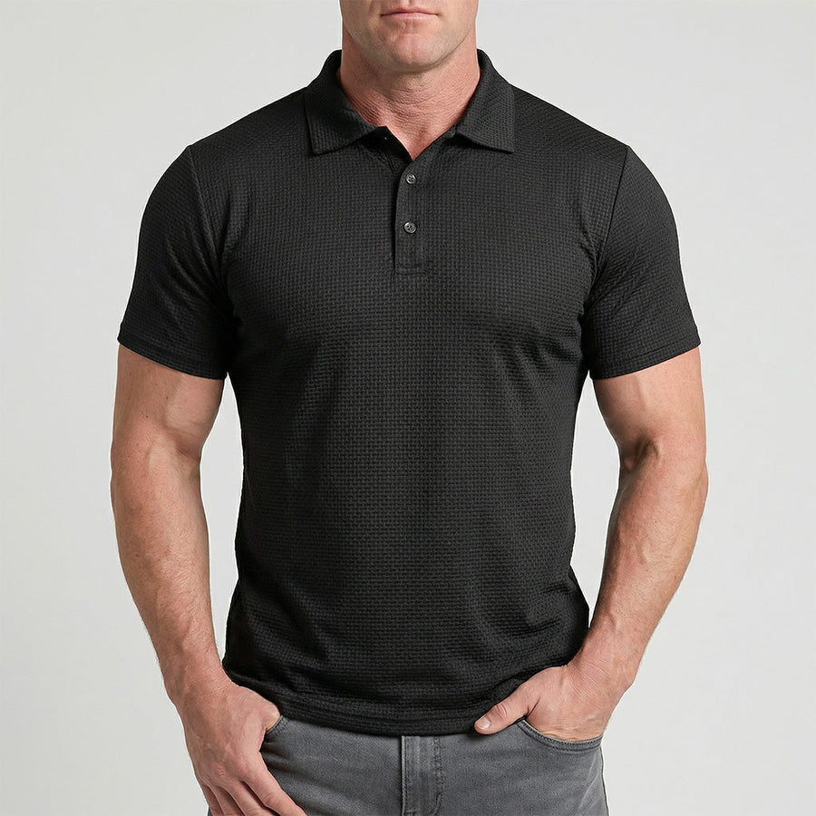 Men's Waffle Knit Polo Shirt — Textured Stretch, Athletic Fit, Short Sleeve