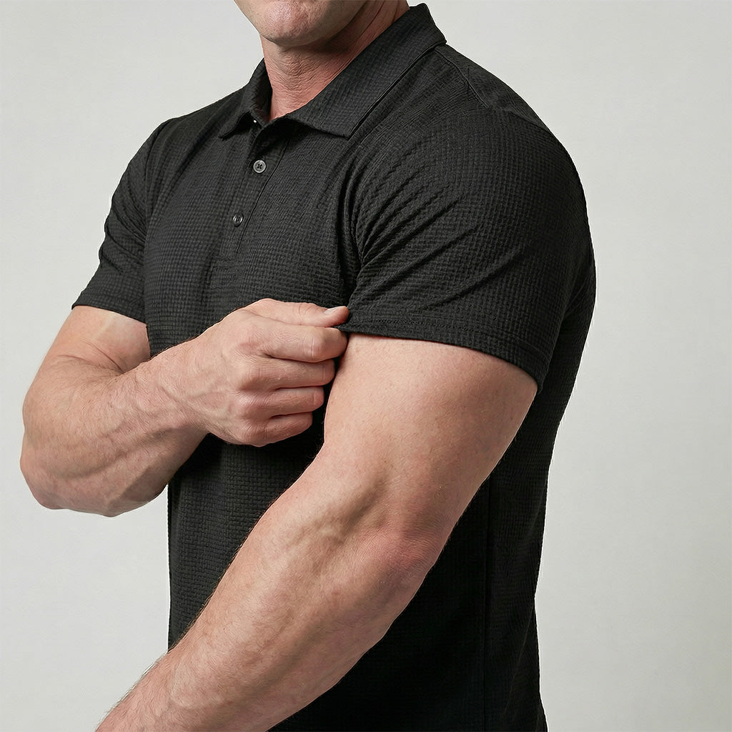 Men's Waffle Knit Polo Shirt — Textured Stretch, Athletic Fit, Short Sleeve