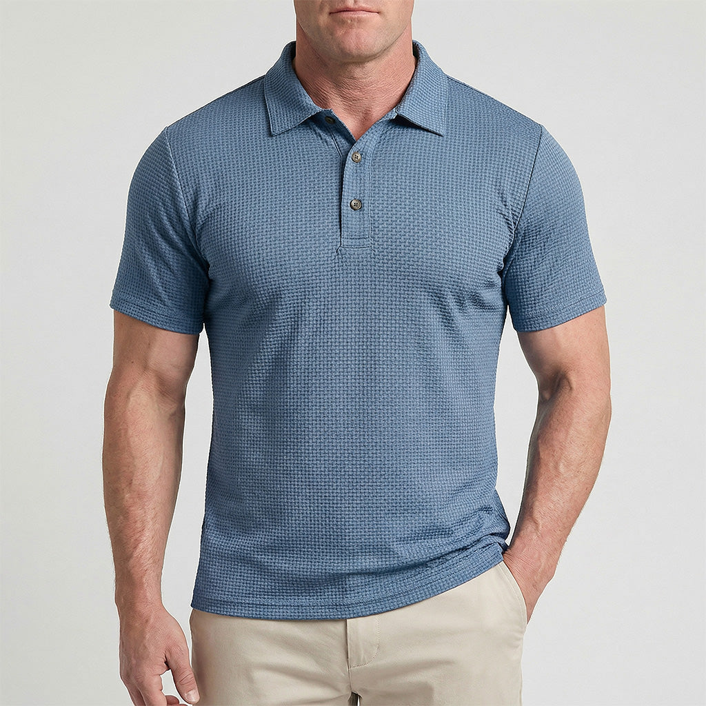 Men's Waffle Knit Polo Shirt — Textured Stretch, Athletic Fit, Short Sleeve