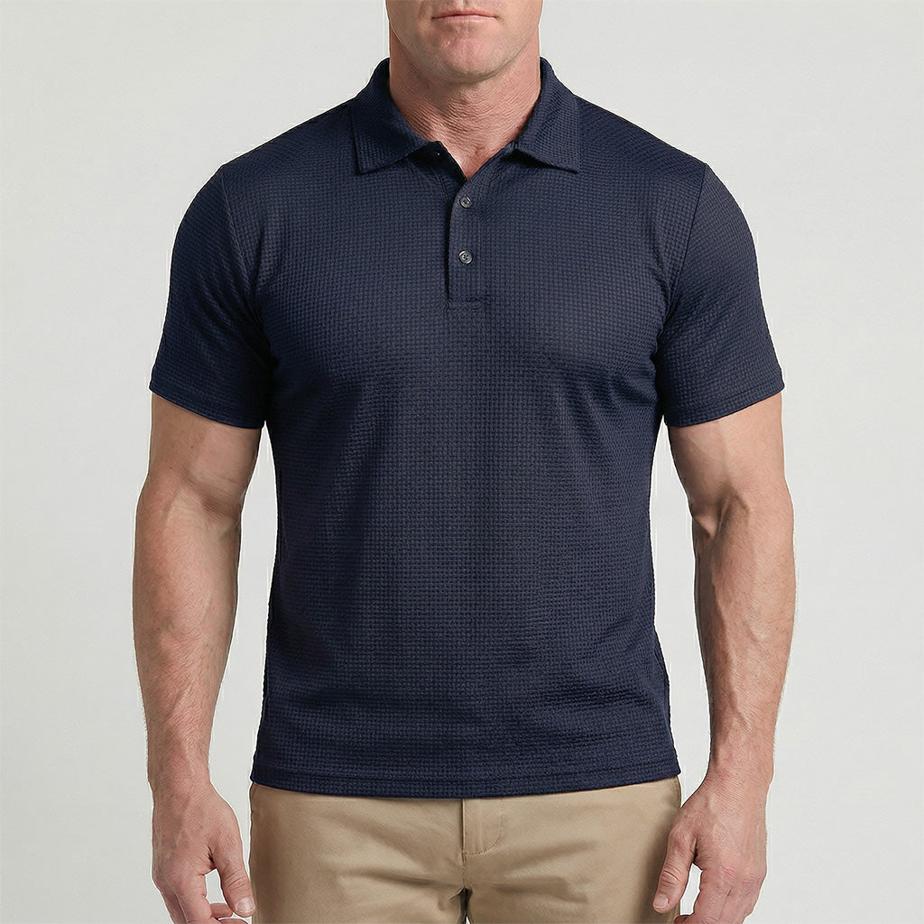 Men's Waffle Knit Polo Shirt — Textured Stretch, Athletic Fit, Short Sleeve