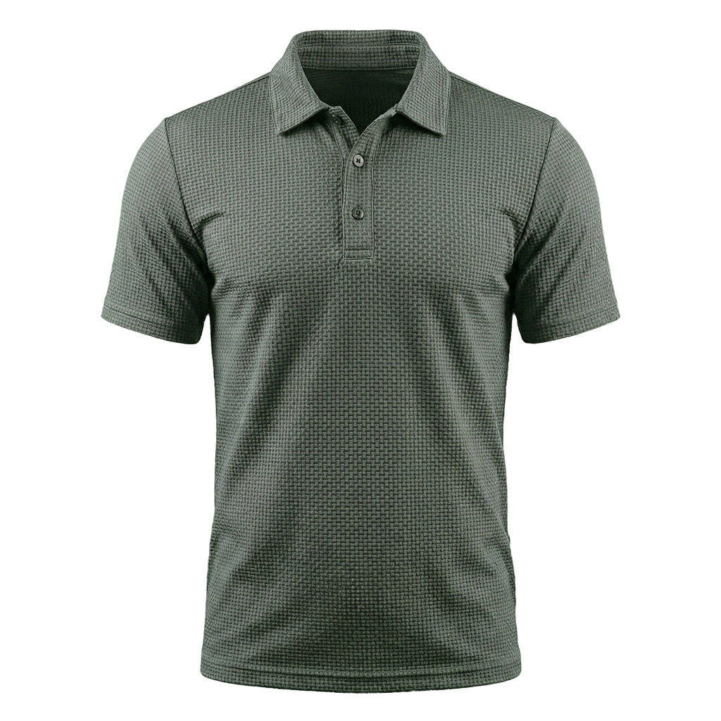 Men's Waffle Knit Polo Shirt — Textured Stretch, Athletic Fit, Short Sleeve