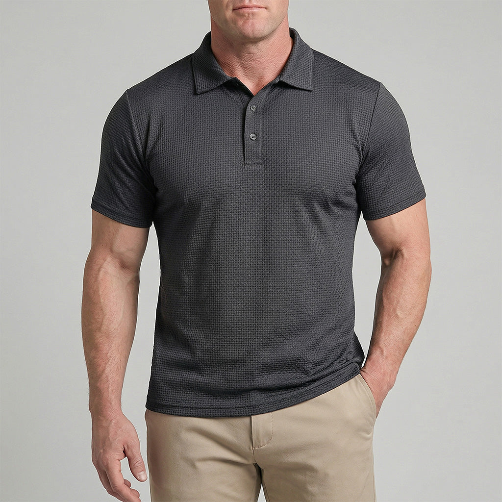 Men's Waffle Knit Polo Shirt — Textured Stretch, Athletic Fit, Short Sleeve