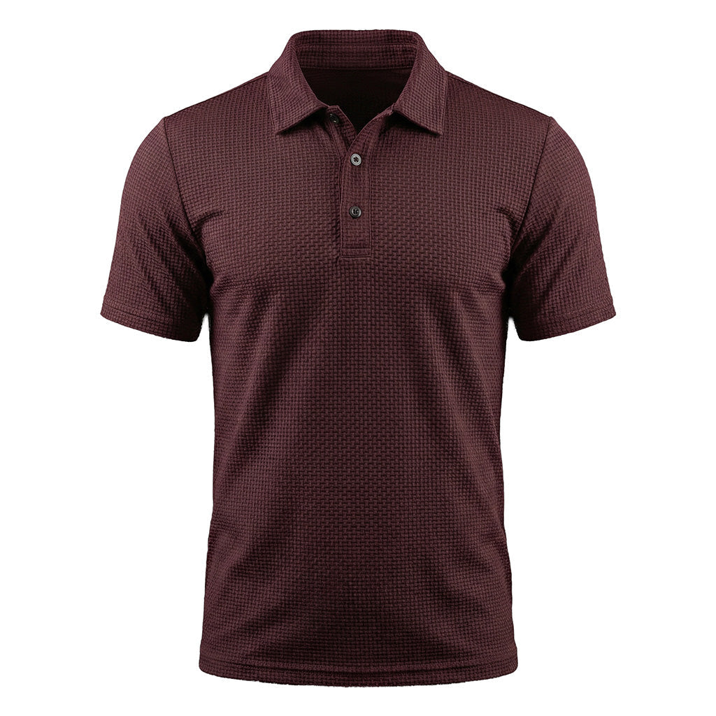 Men's Waffle Knit Polo Shirt — Textured Stretch, Athletic Fit, Short Sleeve