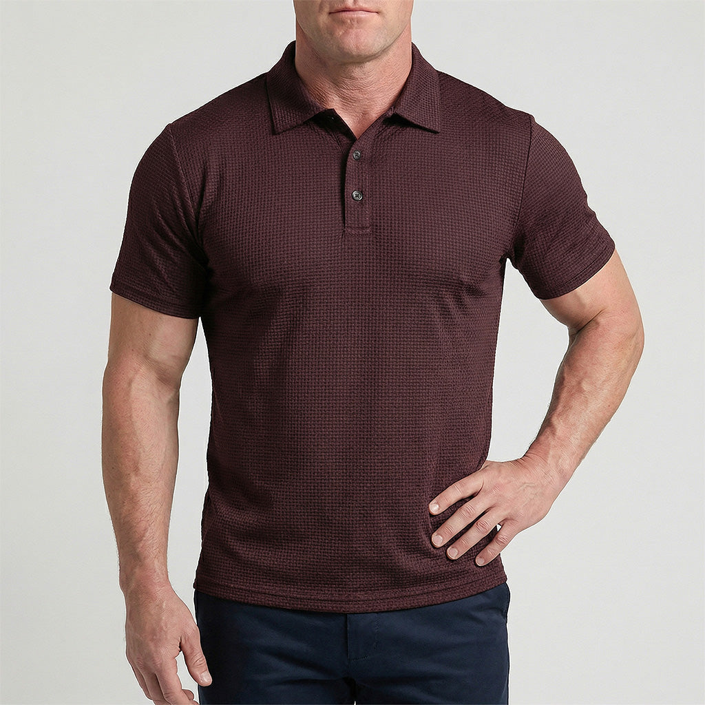 Men's Waffle Knit Polo Shirt — Textured Stretch, Athletic Fit, Short Sleeve