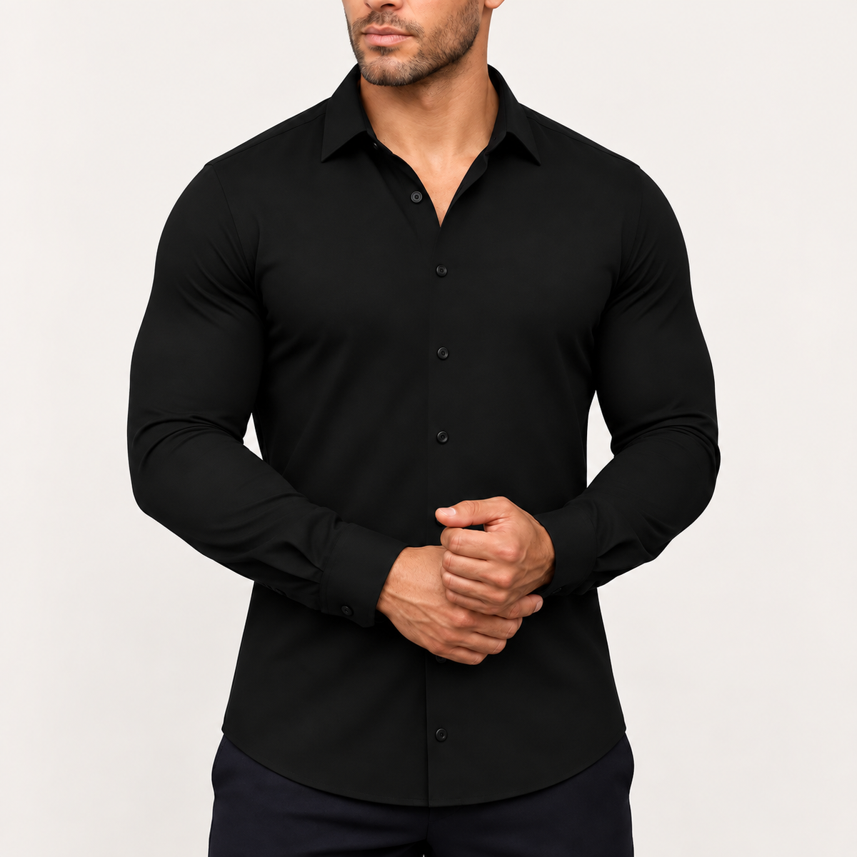 Men's Long Sleeve Stretch Dress Shirt — Classic Fit, Wrinkle-Resistant, Office to Evening