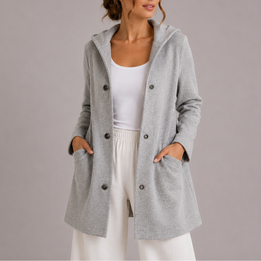 Women's Relaxed Fit Hooded Jacket Snap Button Closure Casual Everyday