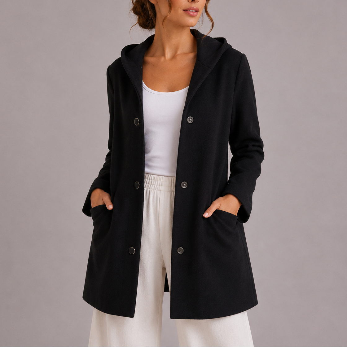 Women's Relaxed Fit Hooded Jacket Snap Button Closure Casual Everyday