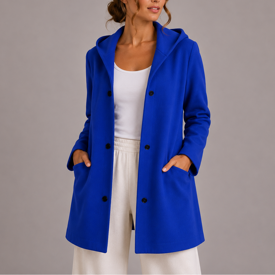 Women's Relaxed Fit Hooded Jacket Snap Button Closure Casual Everyday