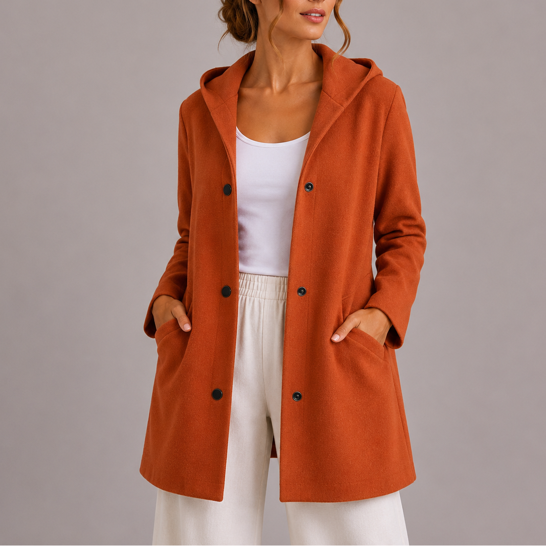 Women's Relaxed Fit Hooded Jacket Snap Button Closure Casual Everyday