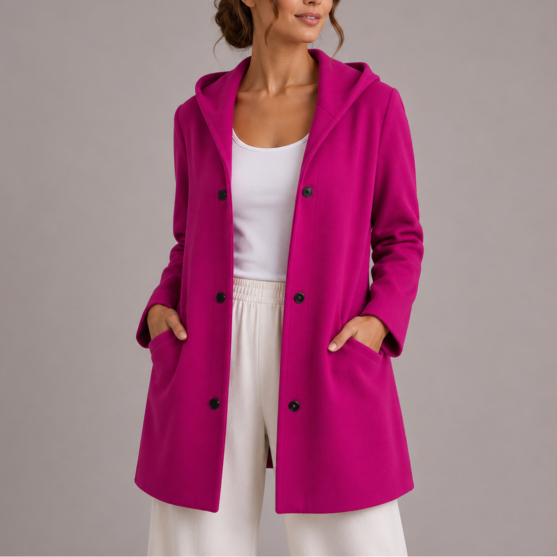 Women's Relaxed Fit Hooded Jacket Snap Button Closure Casual Everyday