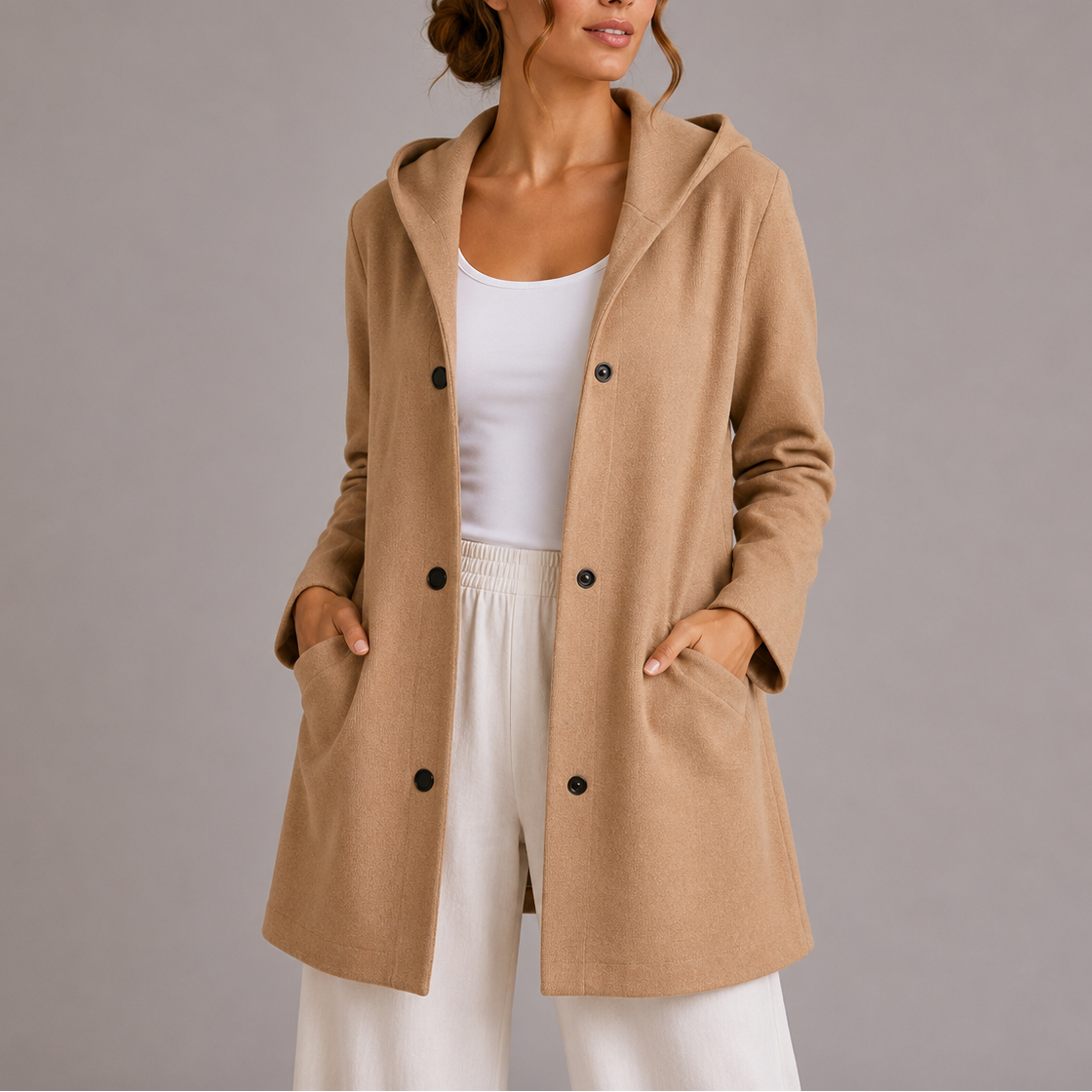 Women's Relaxed Fit Hooded Jacket Snap Button Closure Casual Everyday