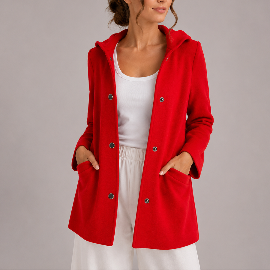 Women's Relaxed Fit Hooded Jacket Snap Button Closure Casual Everyday