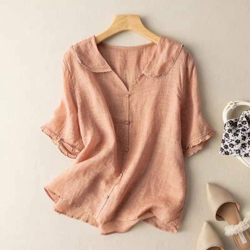 Women's Vintage Blouse Button Detail Relaxed Fit Long Sleeve Casual Everyday