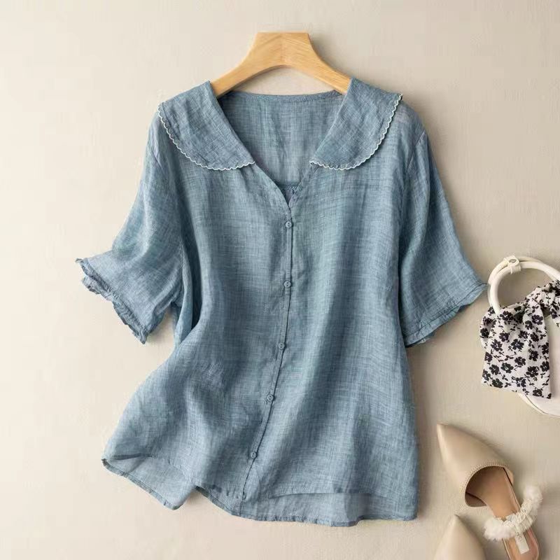 Women's Vintage Blouse Button Detail Relaxed Fit Long Sleeve Casual Everyday