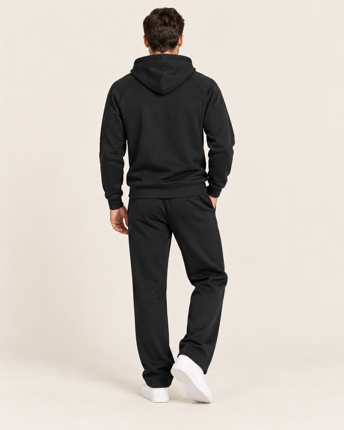 Men's Tracksuit Set Hoodie and Sweatpants in Black, back view