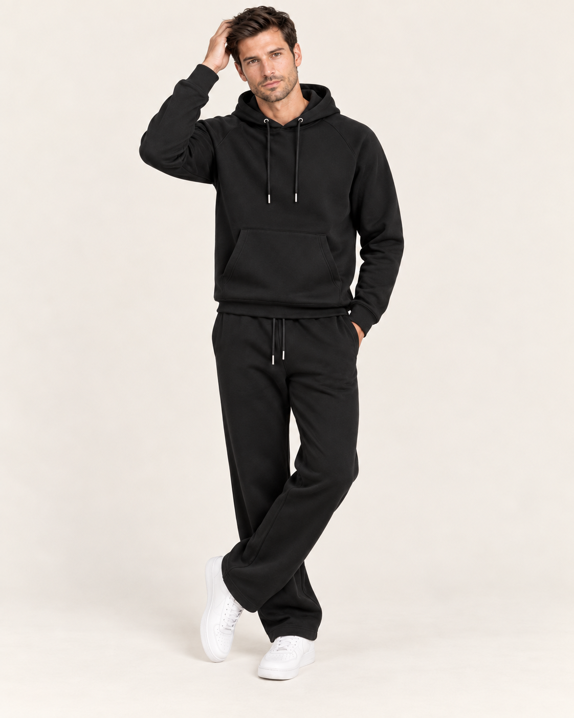 Men's Tracksuit Set Hoodie and Sweatpants in Black, front view