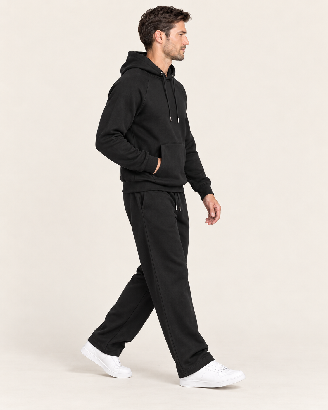 Men's Tracksuit Set Hoodie and Sweatpants in Black, side view