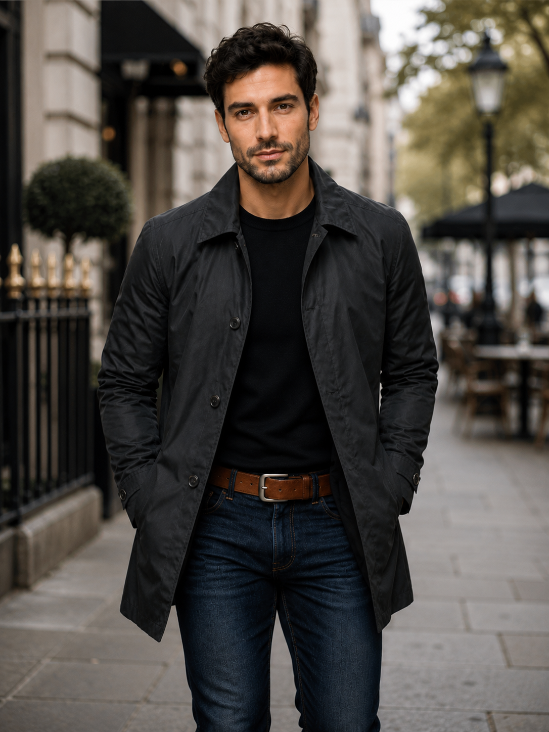 Men's Button-Front Coat Point Collar Classic Fit Stylish Layering Outerwear