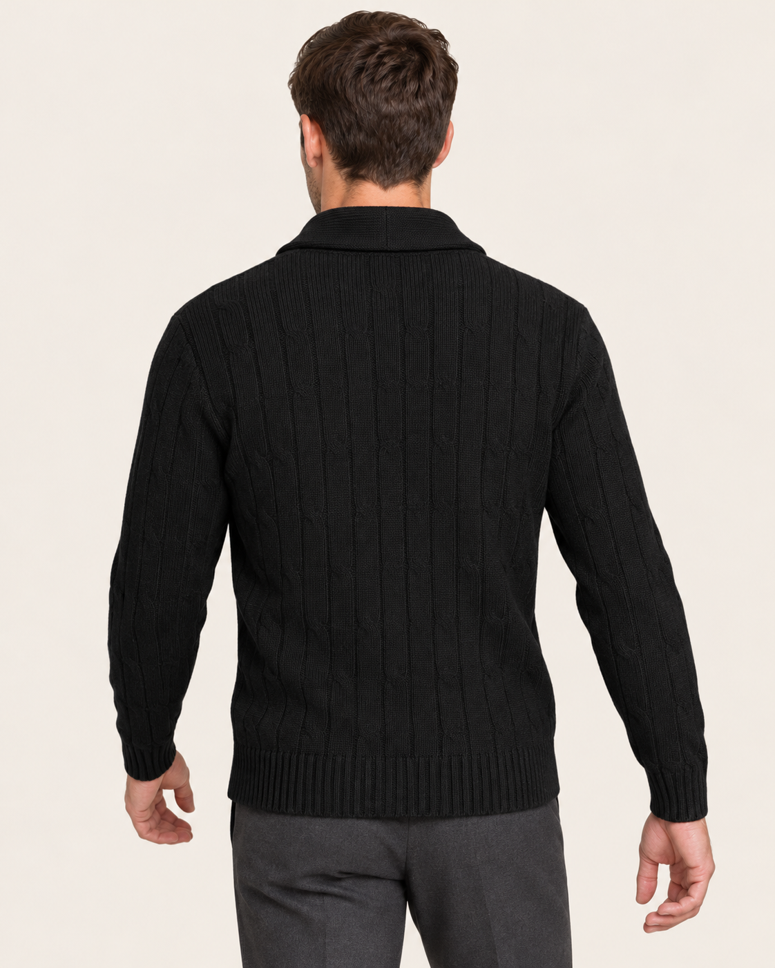 Men's Cable Knit Cardigan with Shawl Collar and All Over Cables