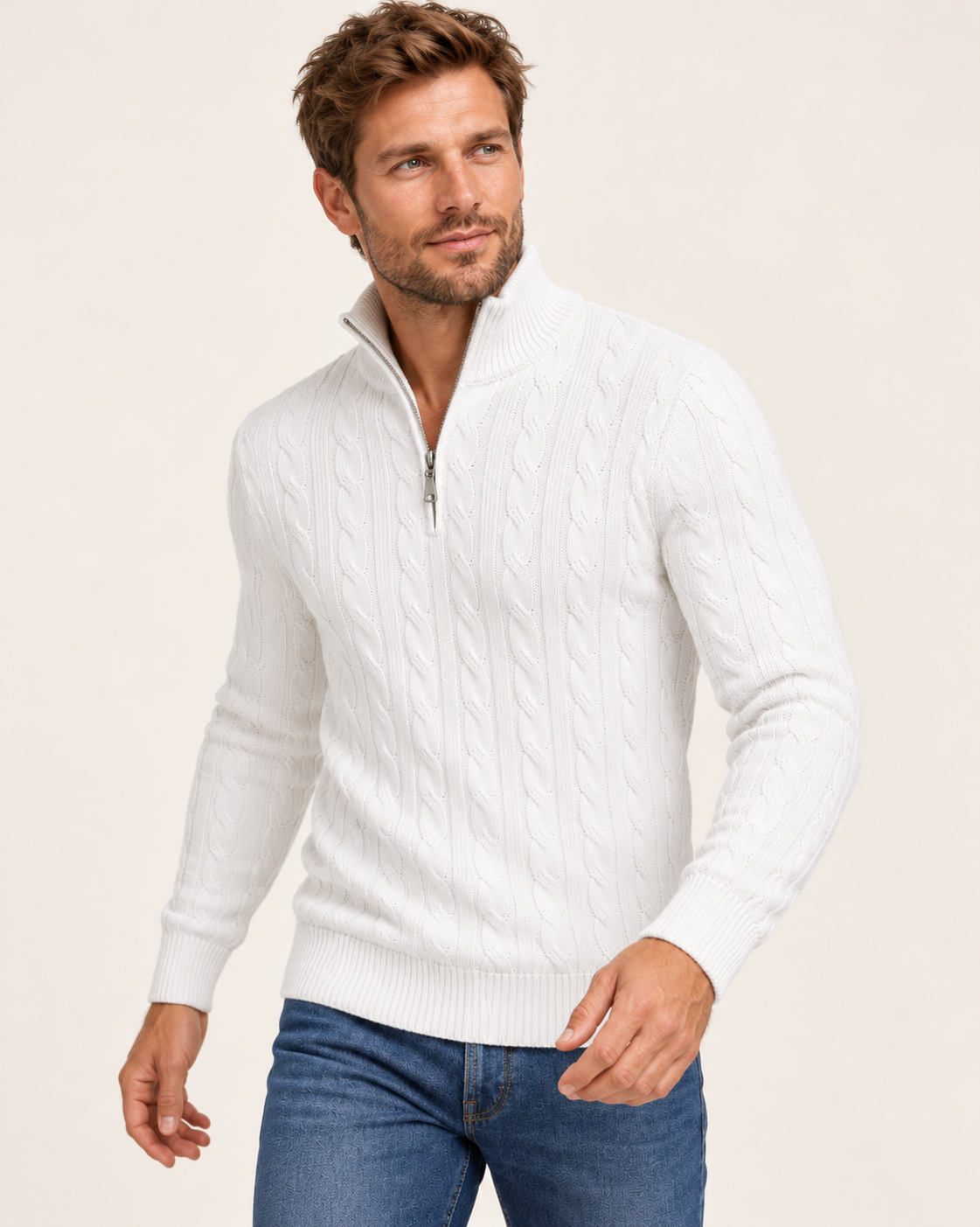 Men's Cable Knit Quarter Zip Jumper
