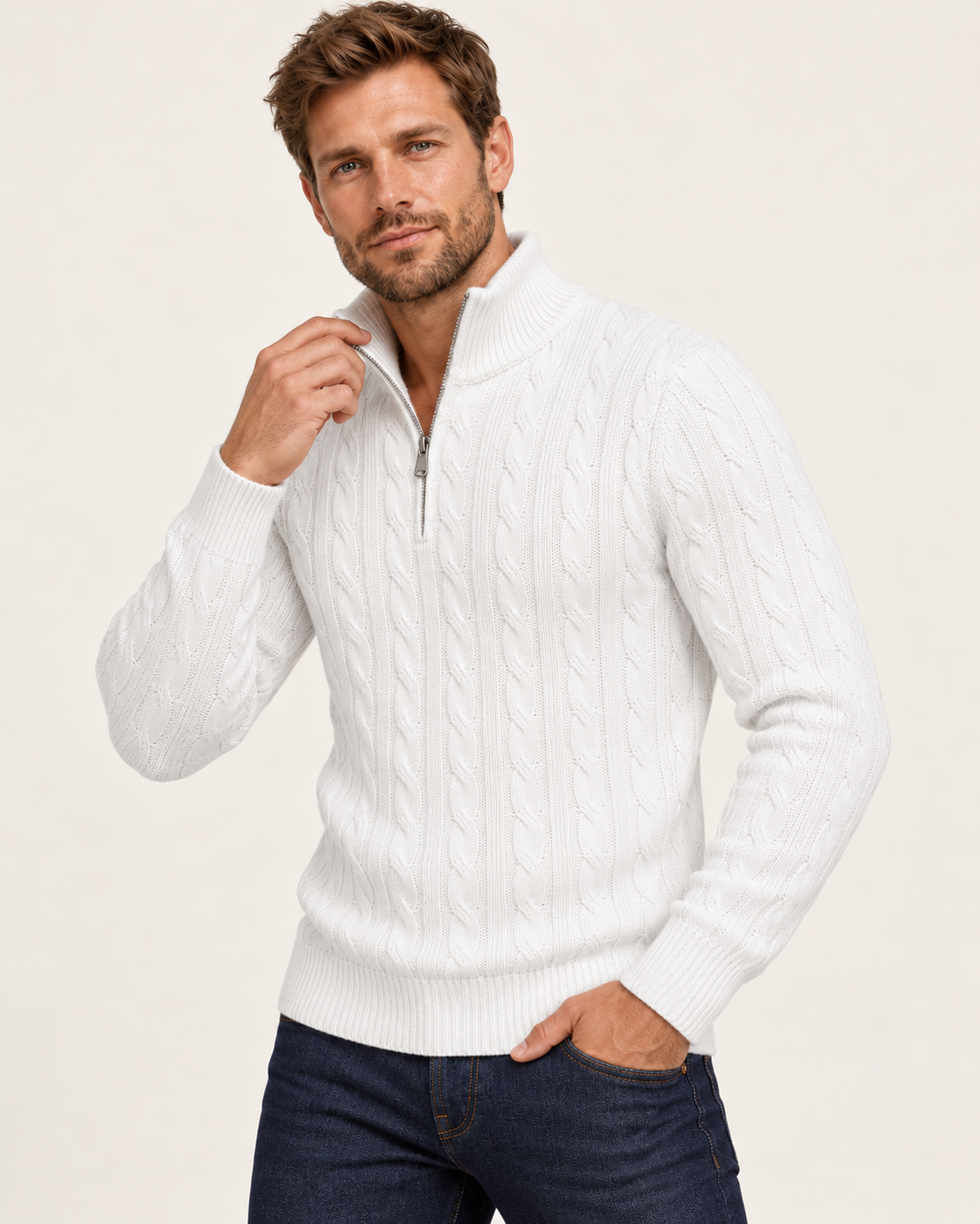 Men's Cable Knit Quarter Zip Jumper