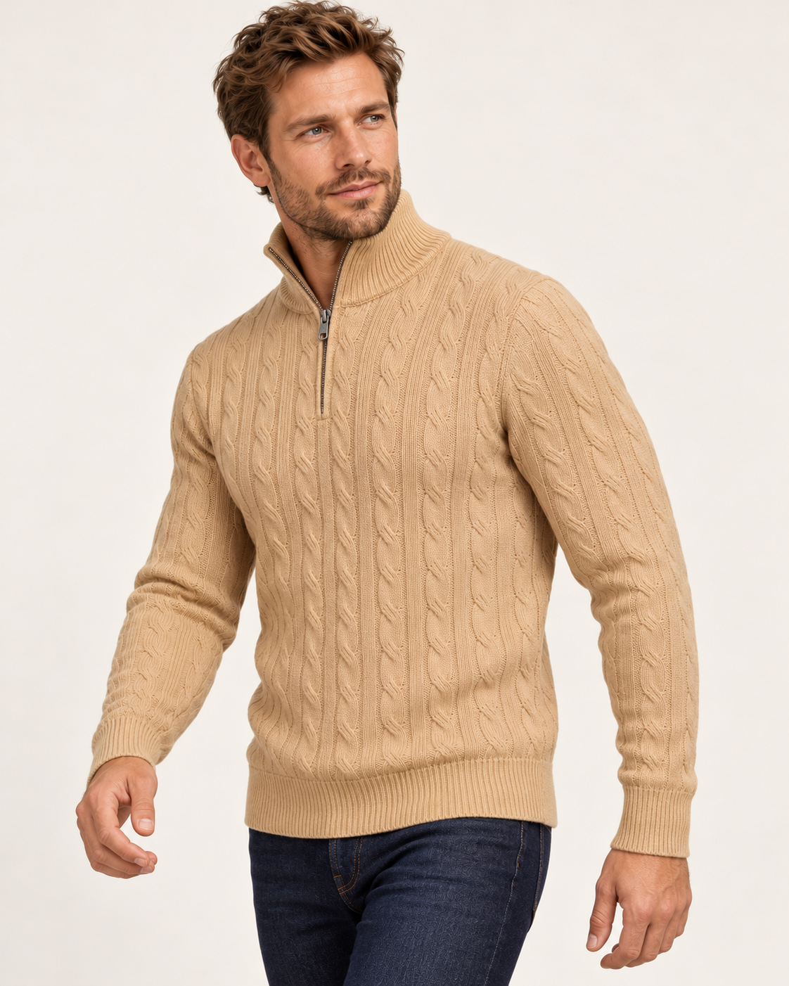 Men's Cable Knit Quarter Zip Jumper