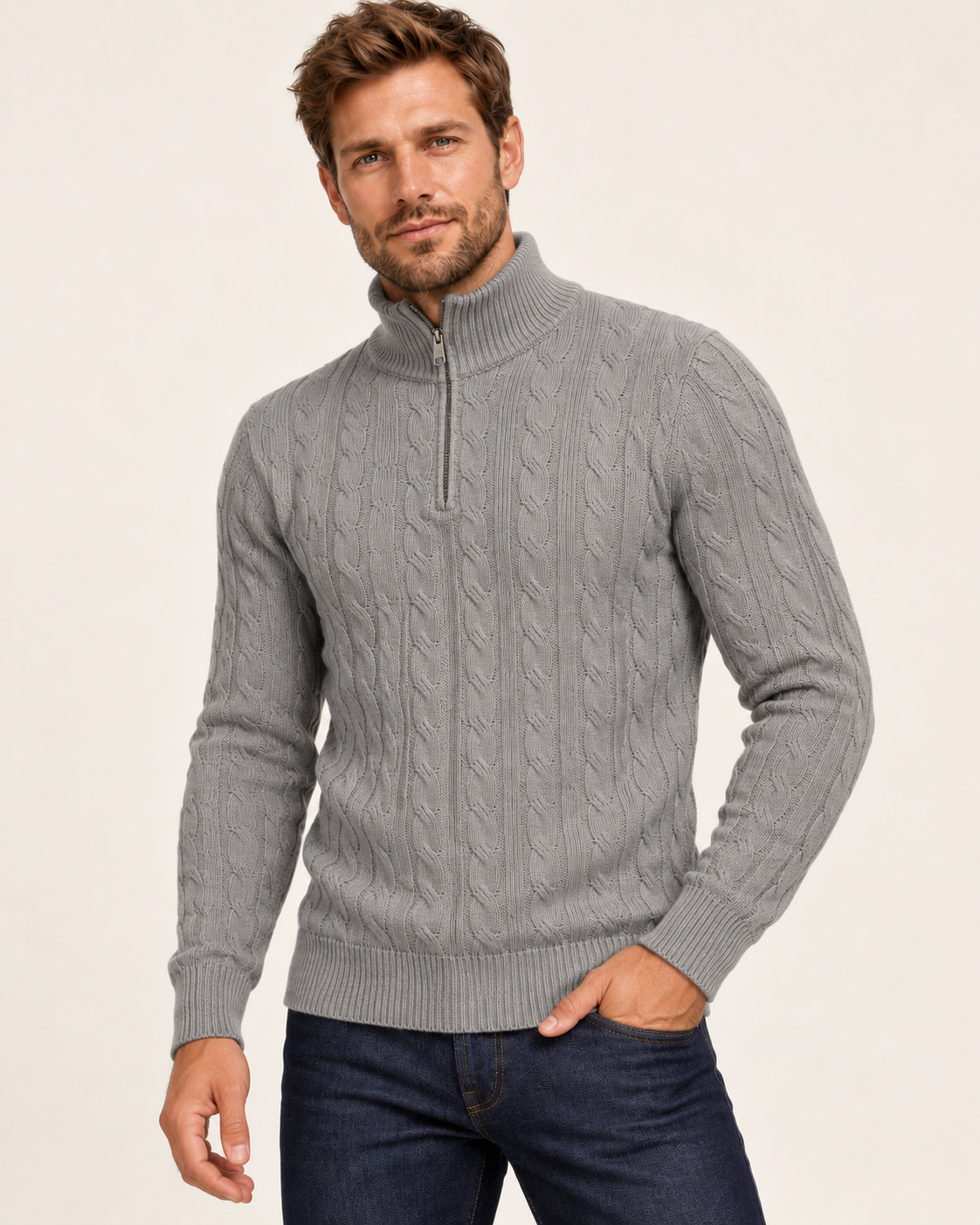 Men's Cable Knit Quarter Zip Jumper