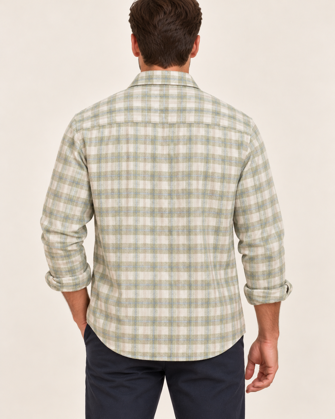 Men's Checked Flannel Shirt With Chest Pockets in Green