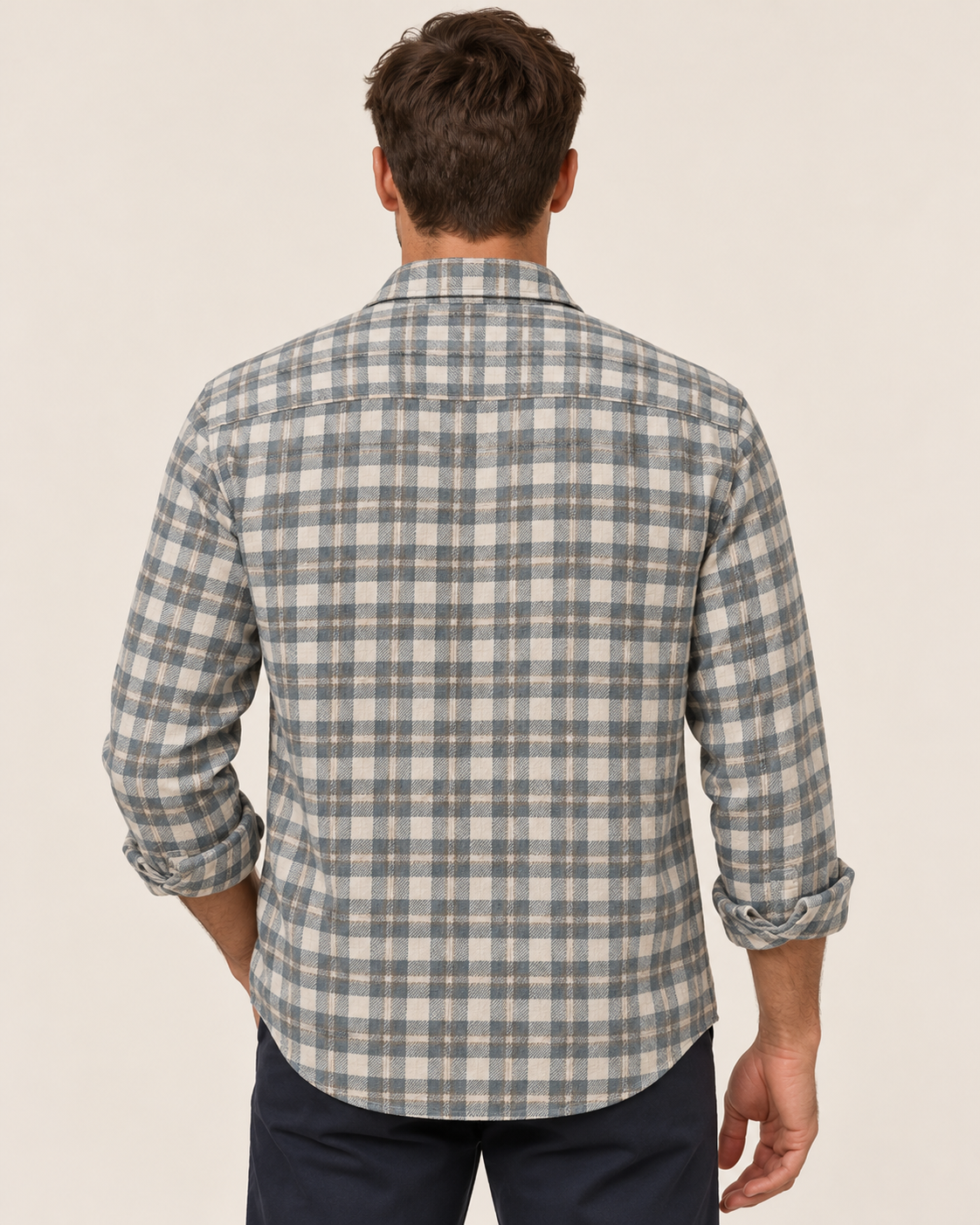 Men's Checked Flannel Shirt With Chest Pockets in Blue