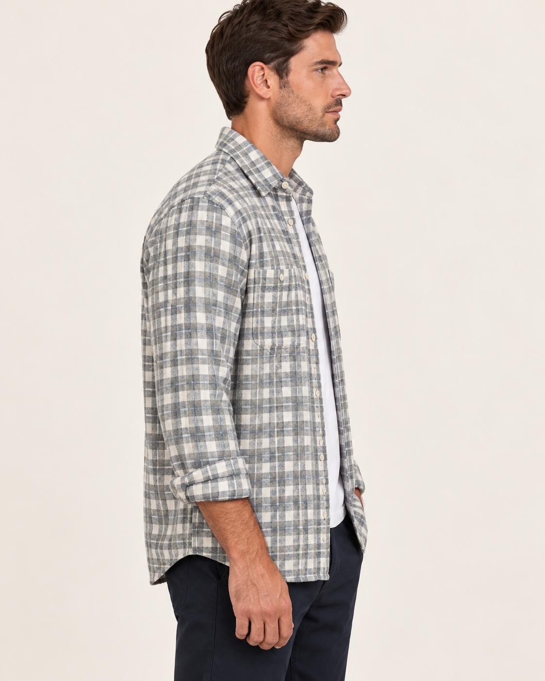 Men's Checked Flannel Shirt With Chest Pockets in Blue