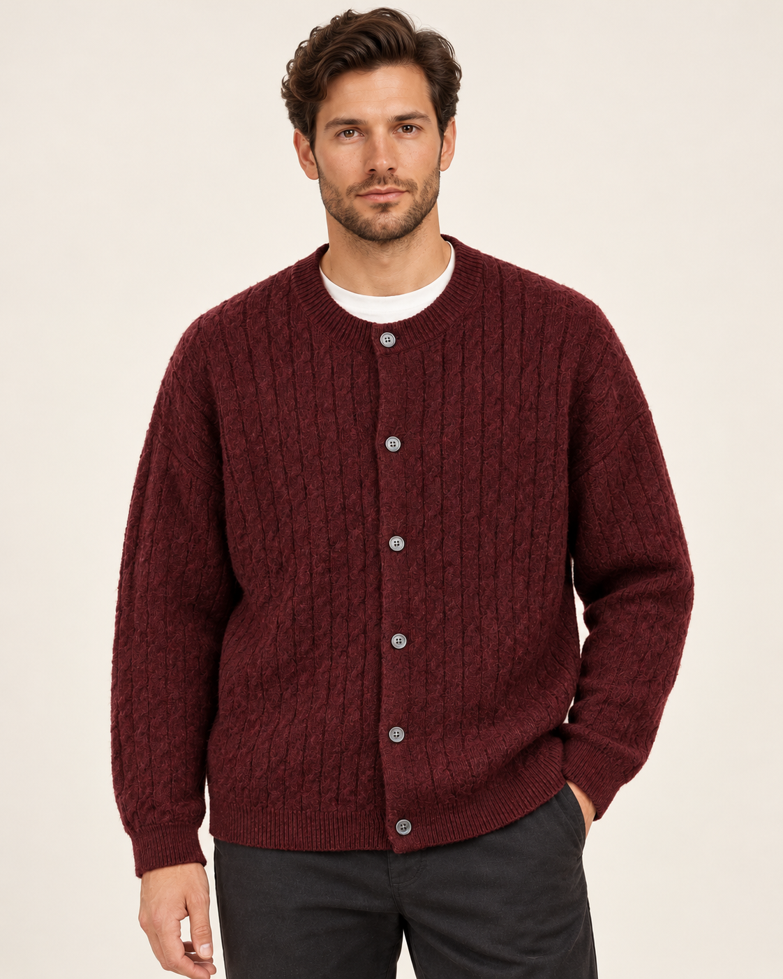 Men's Chunky Cable Knit Button Cardigan