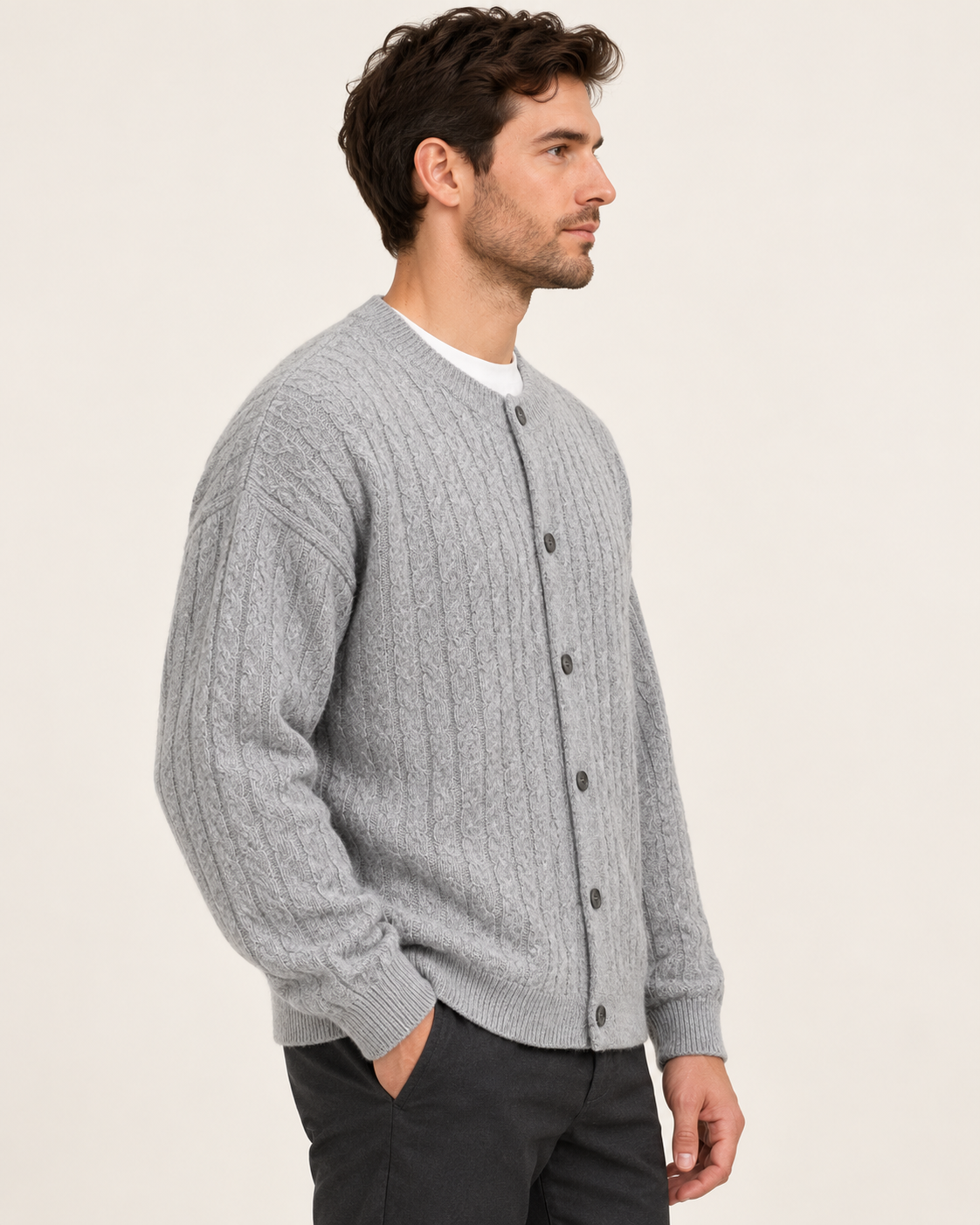 Men's Chunky Cable Knit Button Cardigan