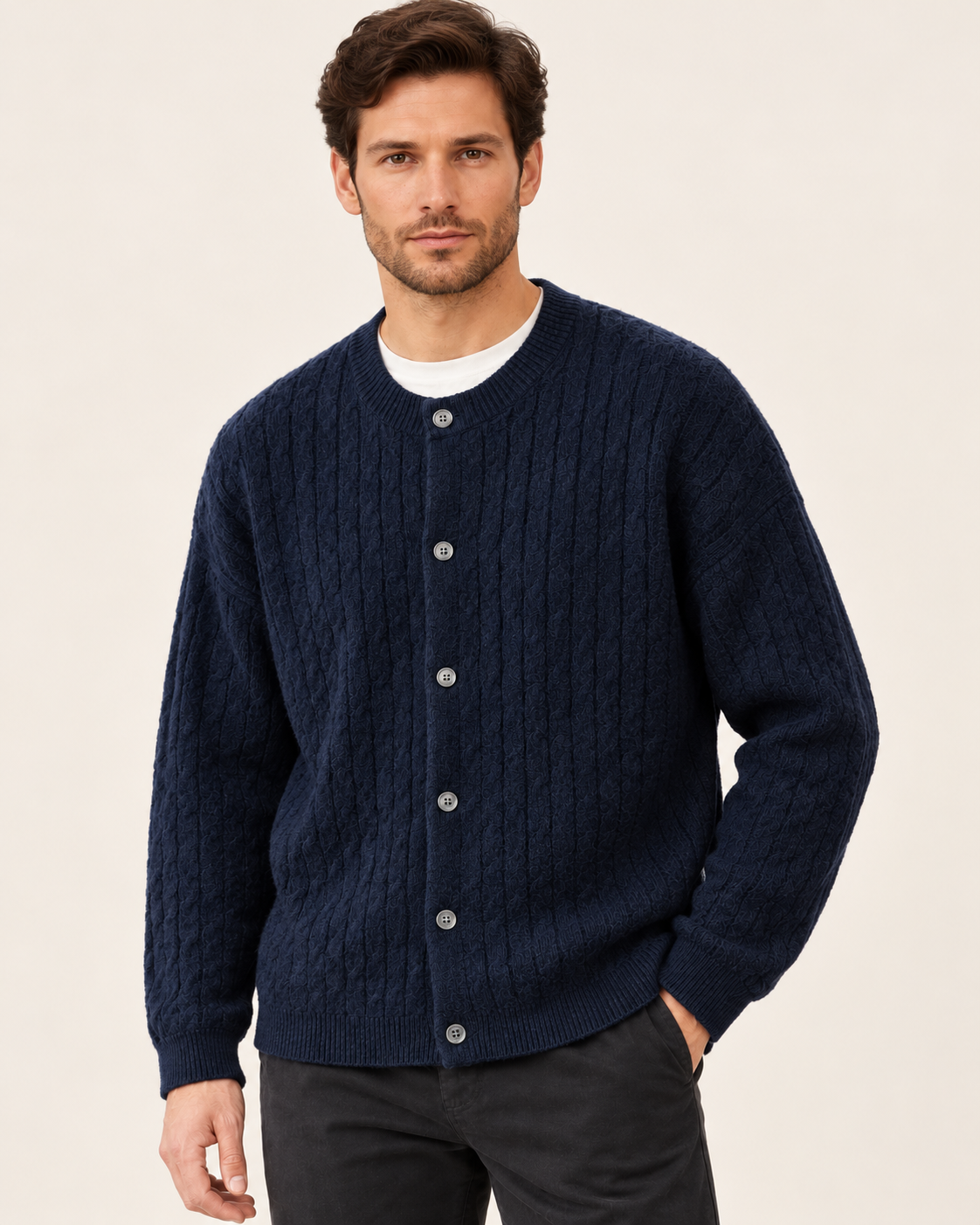 Men's Chunky Cable Knit Button Cardigan