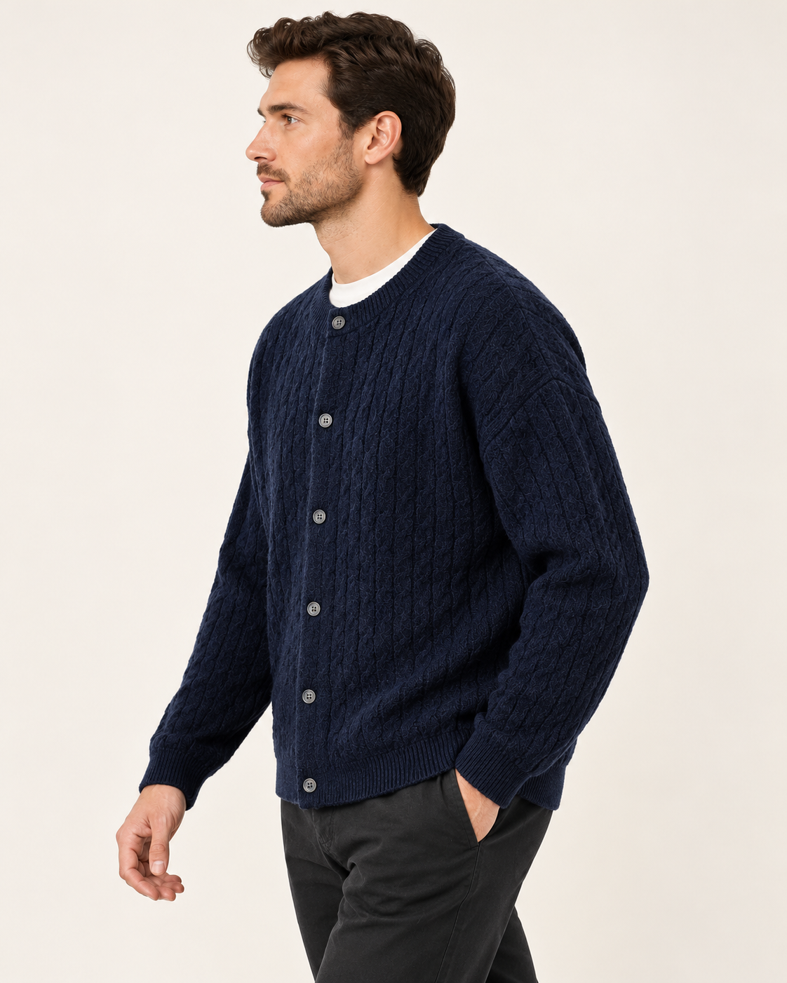 Men's Chunky Cable Knit Button Cardigan